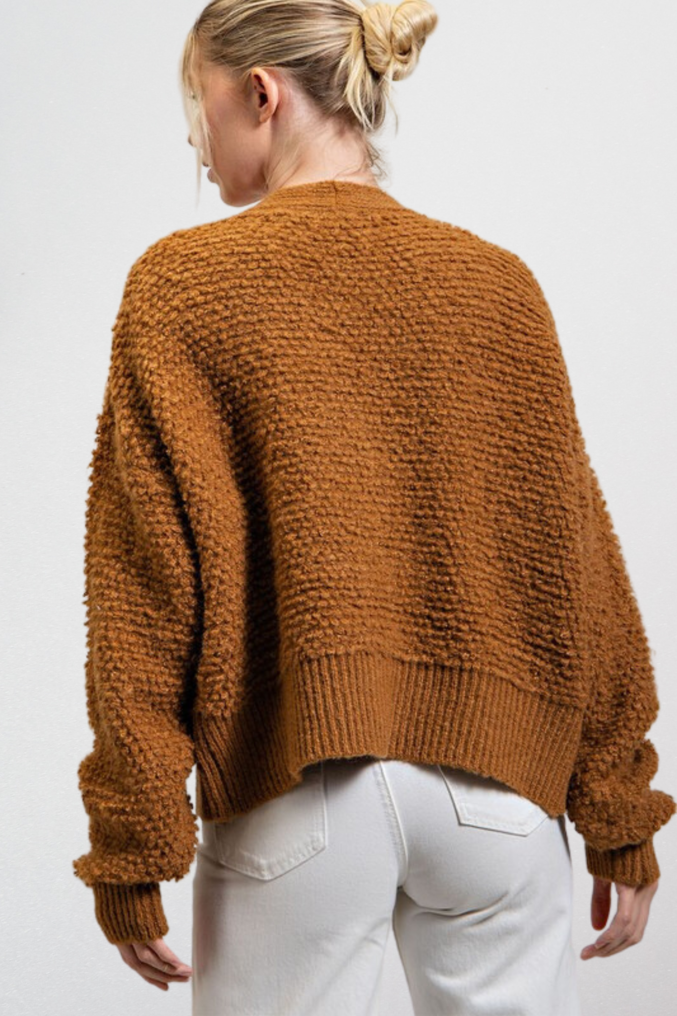 Textured Button Up Cardigan in Cider