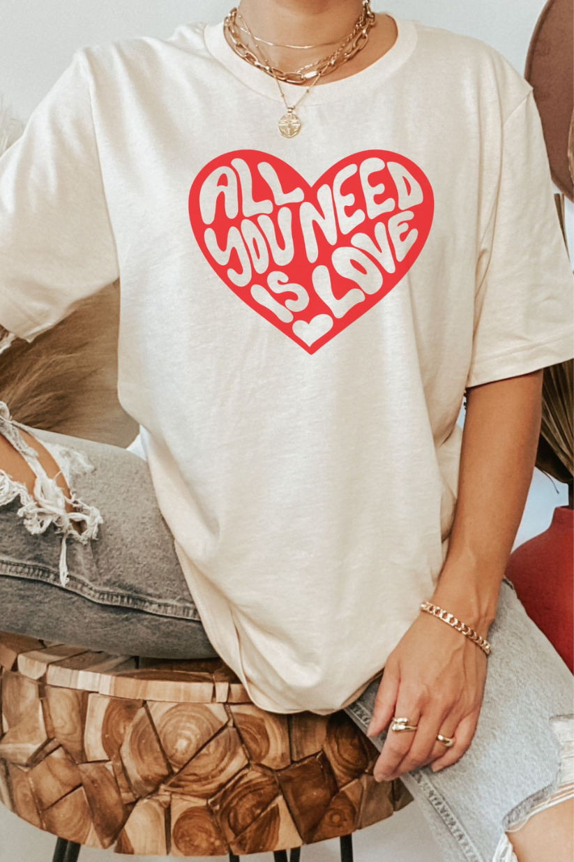 All You Need is Love Heart Graphic Tee in Natural